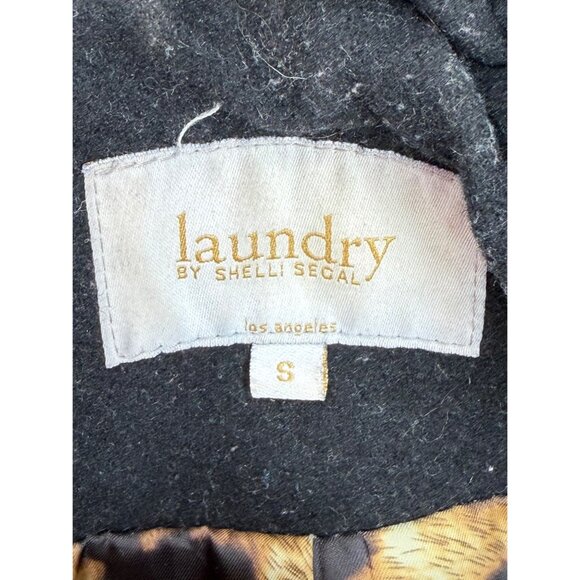 Laundry By Shelli Segal Black Wool Faux Fur Trim Hooded Coat | Cozy Quiet Luxury - Picture 16 of 16